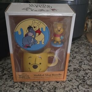 Disney Winnie the Pooh Yellow Mug, Blue Coaster & Figurine Set